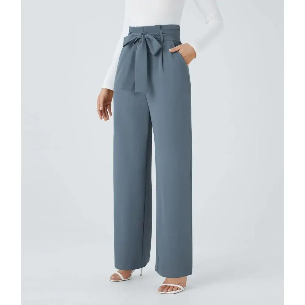 NWT Halara High Waisted Belted Pocket Wide Leg Work Pants Deep Sea Gray Blue XL - Picture 10 of 13